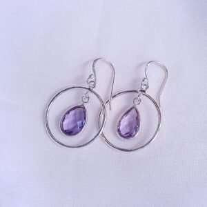 Amethyst Tropfen Ohrringe in feinem Silberreif, 925 Silber