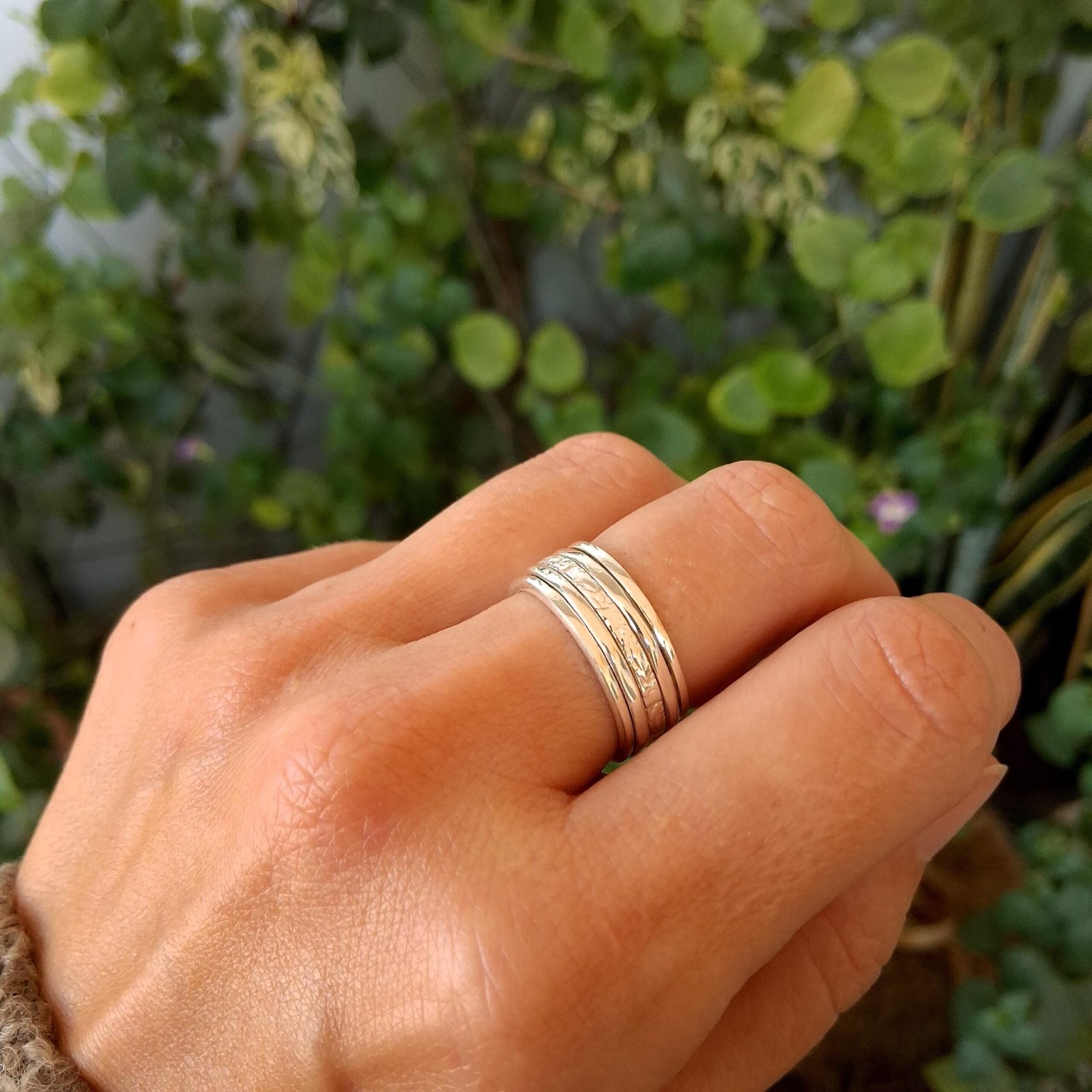 Floraler Spinner Ring mit drei Drehbändern, 925 Silber – Bild 9