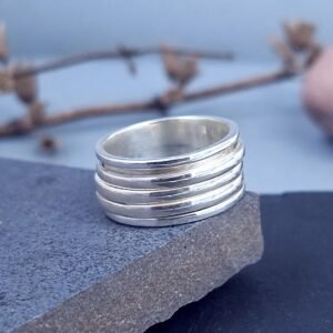 Unisex Glatter Spinner Ring mit drei Drehbändern, 925 Silber