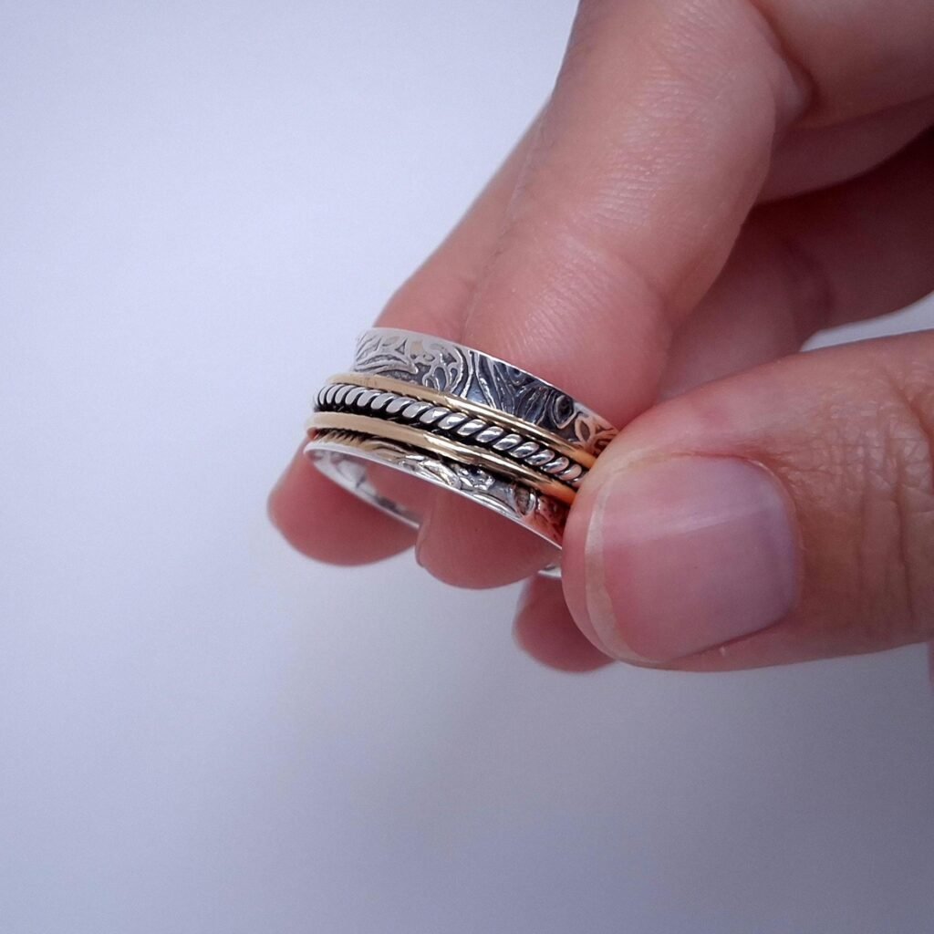 Konkaver Spinner Ring Bicolor 925 Silber
