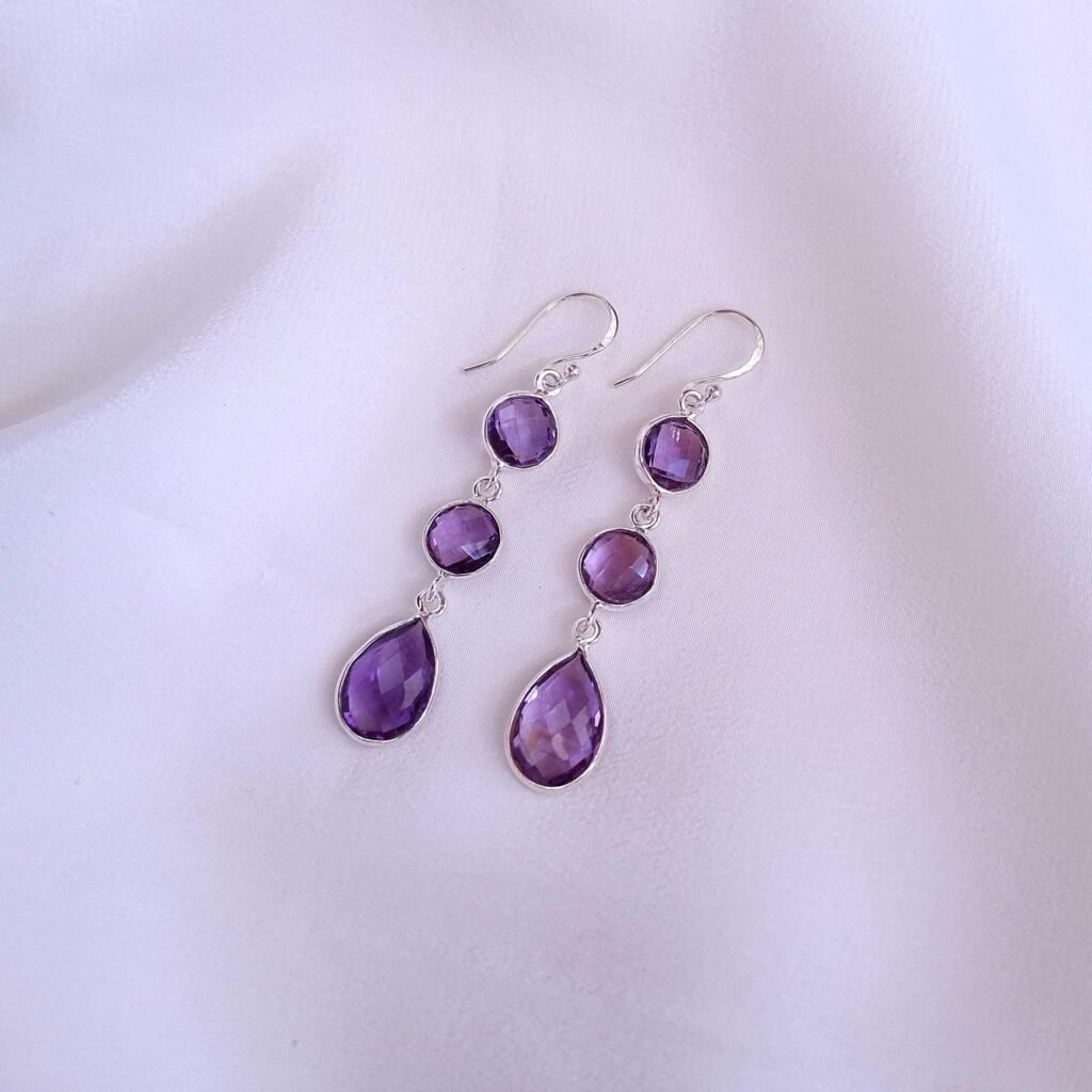 Lange Amethyst Ohrringe, 925 Silber