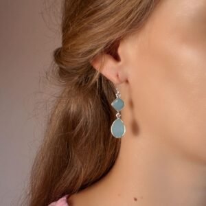 Blaue Chalzedon Ohrringe in Tropfenform, 925 Silber
