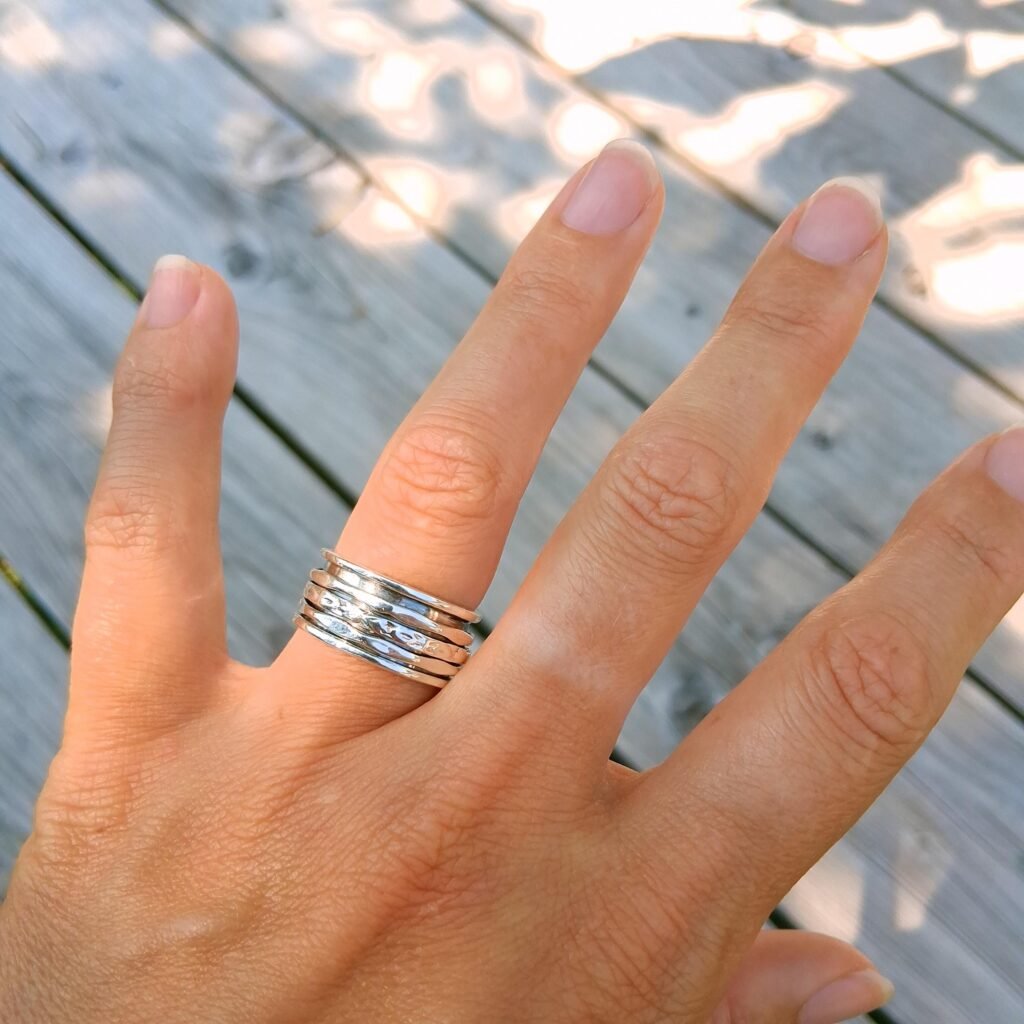 Spinner Ring mit drei Drehbändern, 925 Silber oxidiert