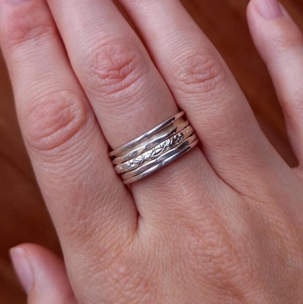 Floraler Spinner Ring mit drei Drehbändern, 925 Silber