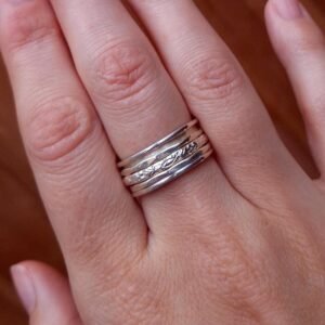 Floraler Spinner Ring mit drei Drehbändern, 925 Silber