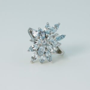 Aquamarin Designerring Blüte, 925 Silber